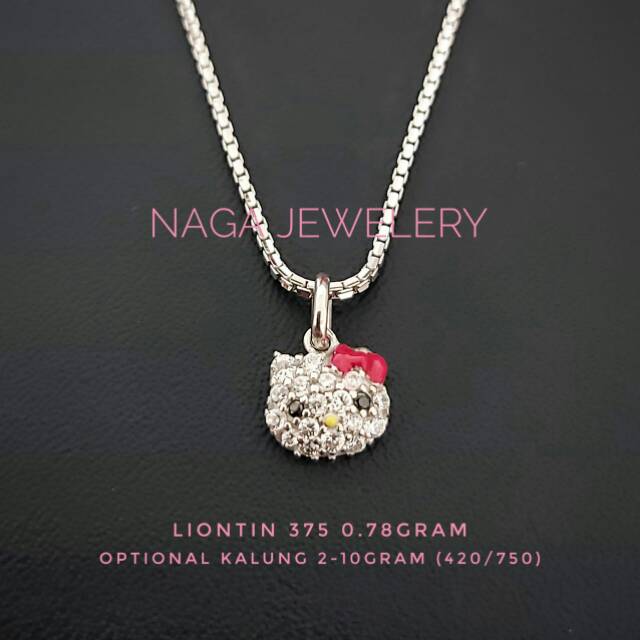 Kalung anak variasi liontin putih hellokitty mata emas kadar 375&420