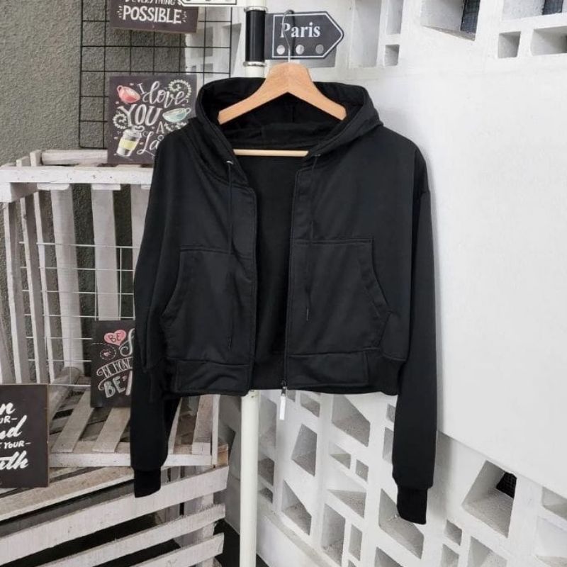 Crop Up Zip Hoodie Oversize | Korean style Jaket Crop Hoodie Wanita | Ziper crop wanita