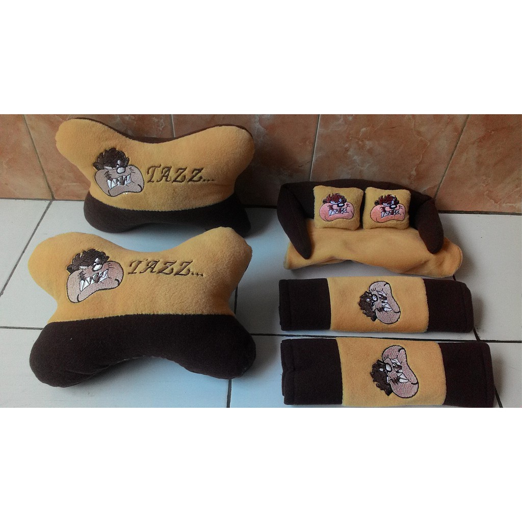 Bantal Mobil TAZZMANIA Cokelat 3in1 Car Set Pillow Sandaran Leher Kepala Tazz Brown Bantal Tazmania