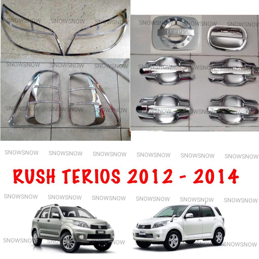 Paket Garnish Depan Belakang Outer Handle Tank Cover New Rush Terios Lama 2012 2014 Hitam Chrome