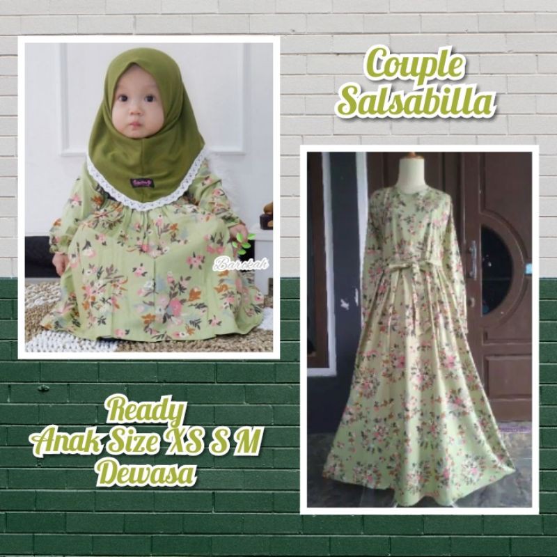 Model Gamis Couple Keluarga Terbaru Sakura Hijau Murah Berkualitas / Gamis Terbaru 2020