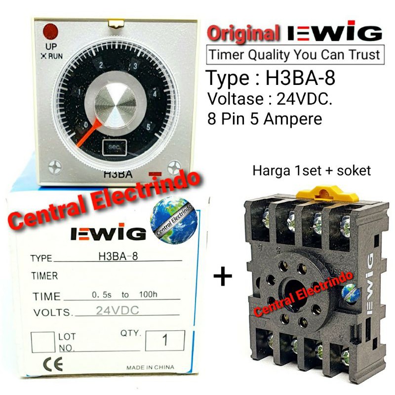 Timer H3BA-A8 24VDC EWIG + Socket 8Pin EWIG.