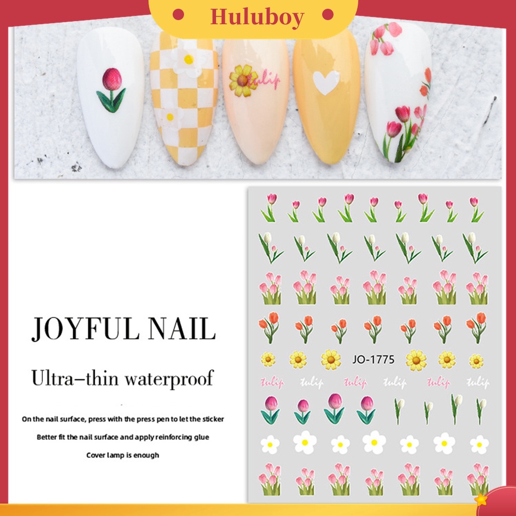 Huluboy Huluboy♡ Stiker Kuku Motif Bunga Tulip Untuk Nail Art DIY