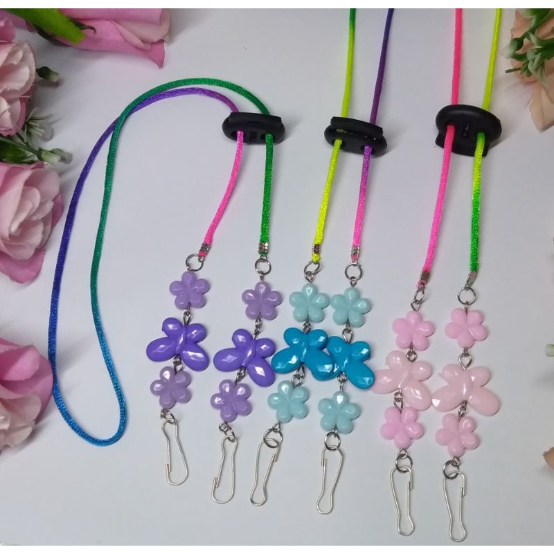 Grosir Strap kalung masker anak LUSINAN isi 12 pcs / gantungan tali masker tali pelangi Kupu kupu