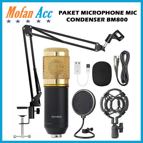 PAKET Microphone AVEN BM-800 Mic Condenser Taffware Shock Proof