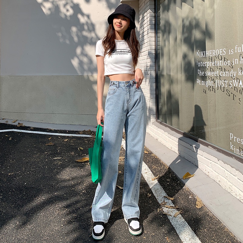 New hitam/biru boyfriend murah highwaist celana jeans panjang wanita kulot