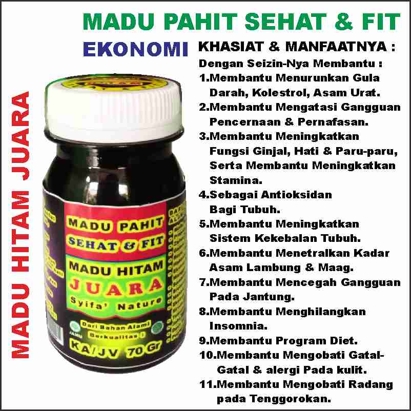 

MADU HITAM PAHIT SEHAT & FIT JUARA Syifa' Nature 70 Gr, Ekonomis & Berhadiah.3367 MADU HITAM PAHIT JUARA