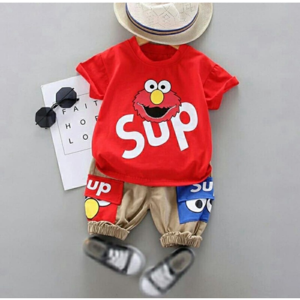 PROMO-SETELAN BAJU CELANA JOGGER ANAK LAKI-LAKI DAN PEREMPUAN TERBARU SETELAN SUP E L M O 1-5 TAHUN - RED-BLUE