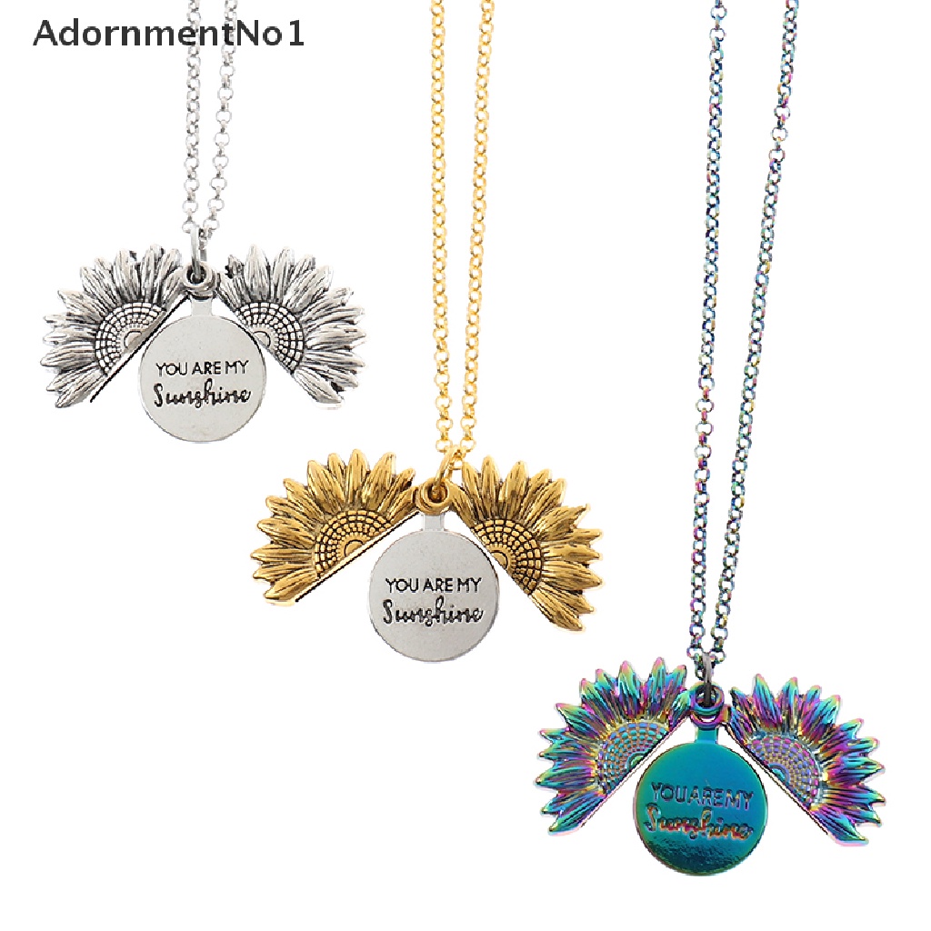 (AdornmentNo1) Kalung Rantai Dengan Liontin Locket Terbuka Motif Ukir Bunga Matahari Warna Emas / Silver