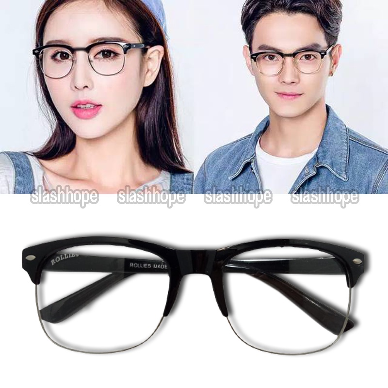 Kacamata Fashion Korea Wanita Pria Unisex Style Korea Frame Sunglasses Lensa Bening Frame Hitam Kaca