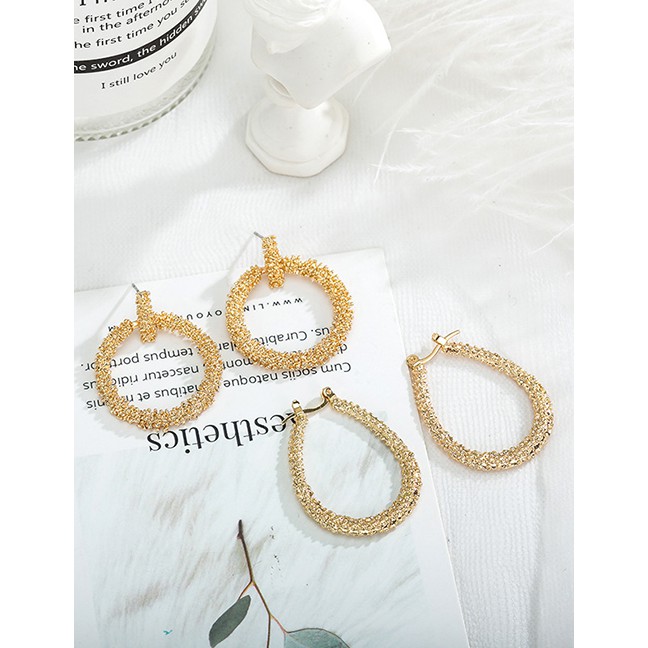 LRC Anting Tusuk Fashion Gold Geometric Irregular Metal Round Drop Earrings F6537X