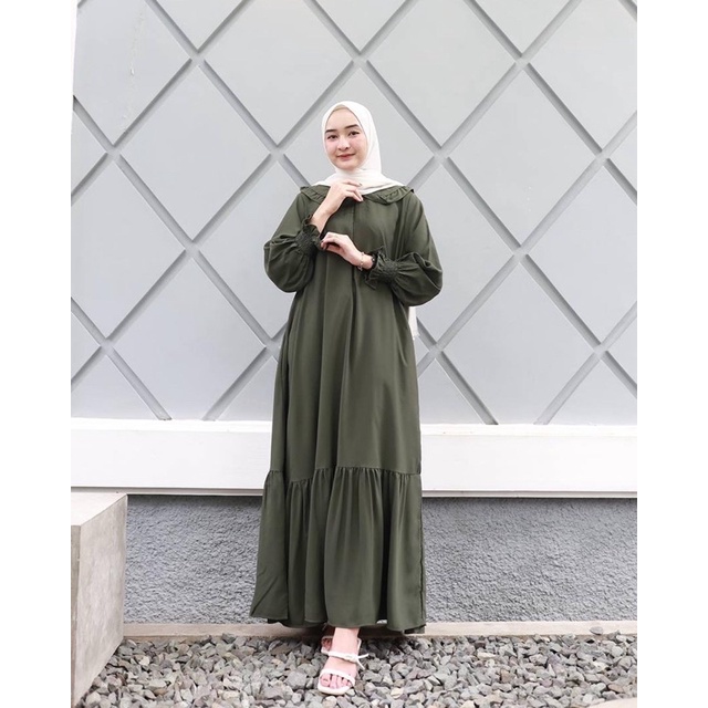 Busana Muslim Wanita Terbaru Gamis Dress Bahan Corina Sweding  Gaun Kondangan Lina Maxi (Ld 102 pjg 