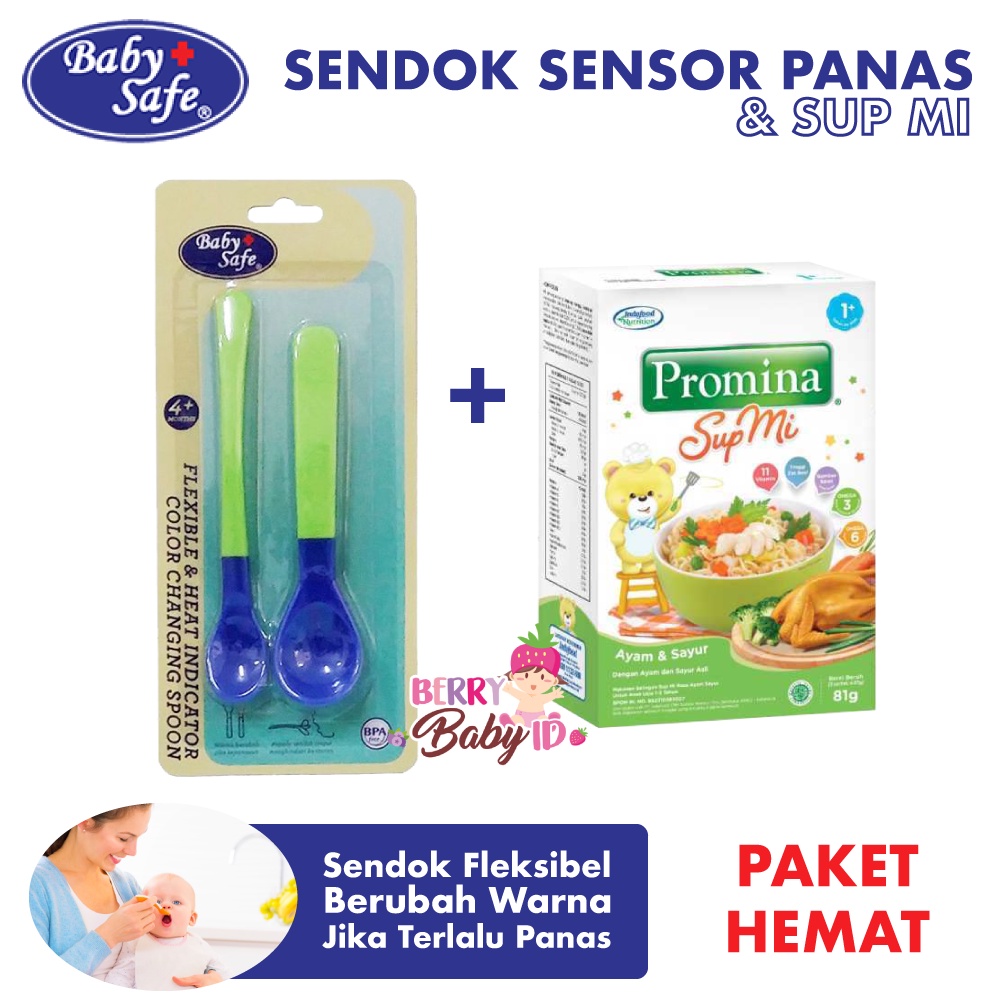 Baby Safe x Promina - Paket Baby Safe Sendok Flexi Sensor Panas &amp; Promina Sup Mi Ayam Sayur Berry Mart