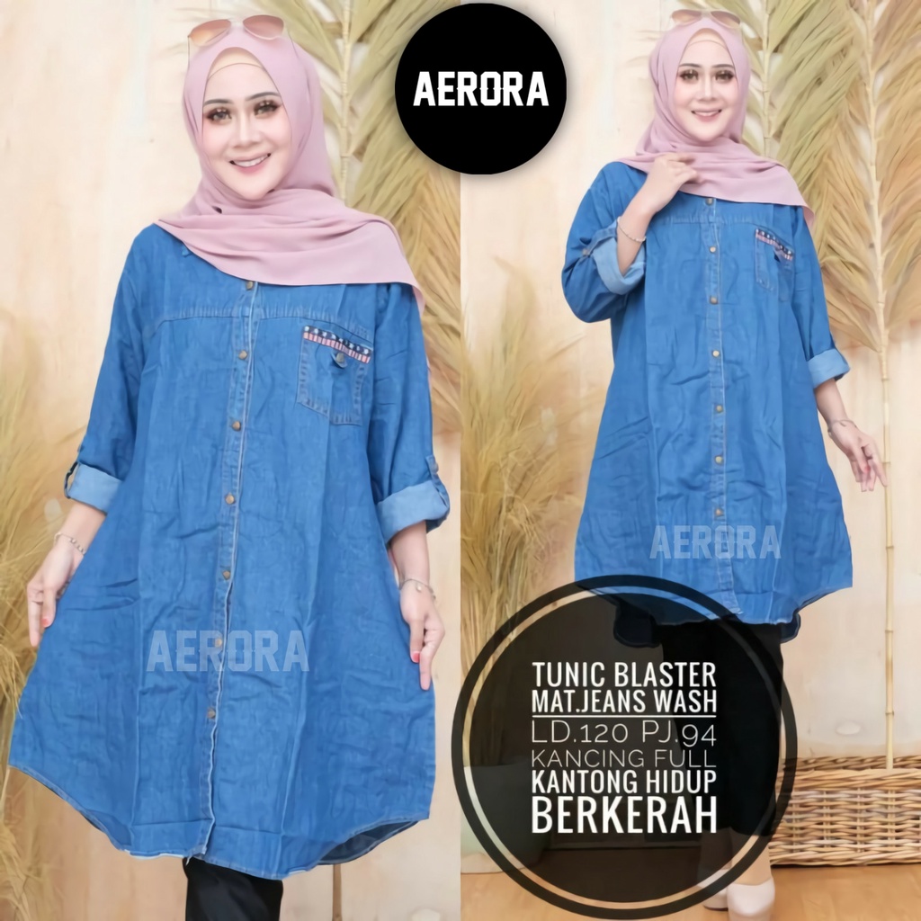 Baju Atasan Tunik Jeans Denim Jumbo Wanita Terbaru 2022 Busui List Bordir Cantik Kekinian Ld 120 P 95 New Blaster Allsize