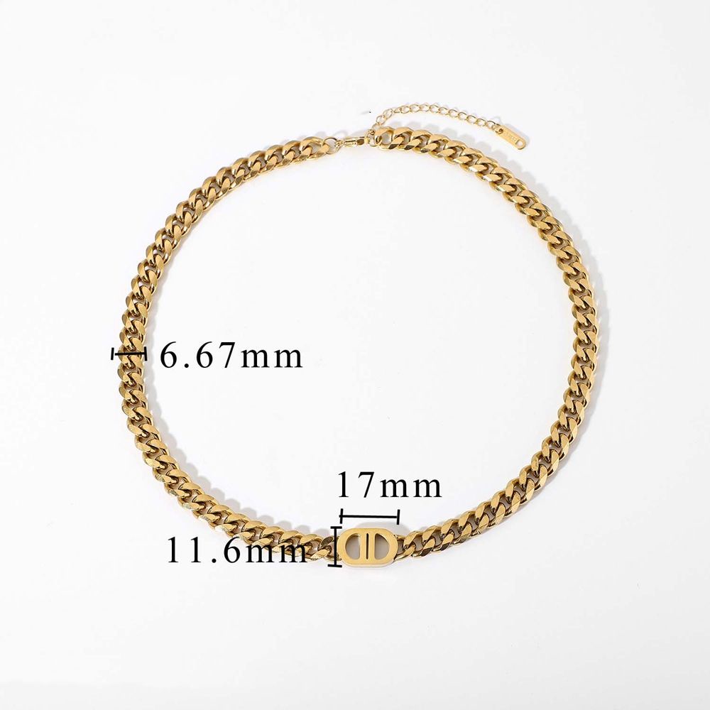 MXBEAUTY Simple Female Sweater Chain Retro Metal Bracelet Korean Style Necklace Thick Chain Luxury Jewelry Gift Letter DD Personality Temperament Metal Clavicle Chain