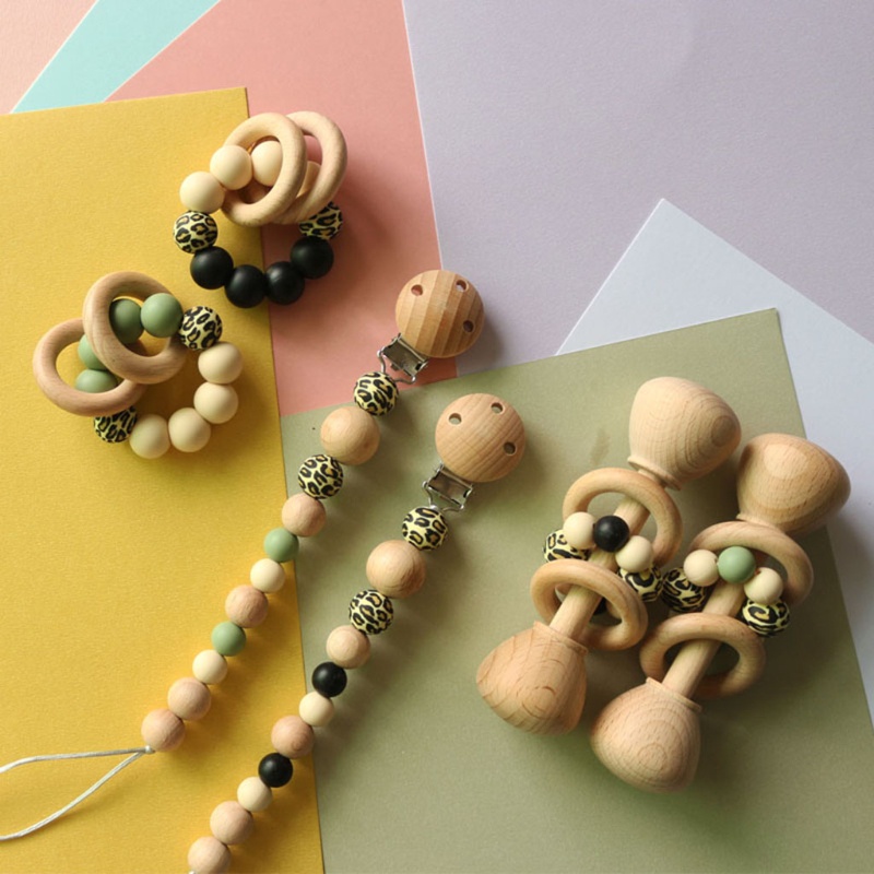 Mary 3pcs / Set Klip Rantai Holder Dot Empeng / Teether Bayi Bahan Kayu