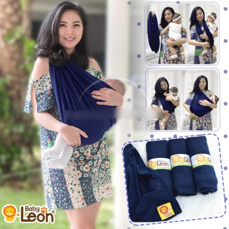 BABY LEON GENDONGAN Bayi Kaos/Geos/selendang Bayi Praktis BY 44 GB Polos Ukuran L - Navy Blue