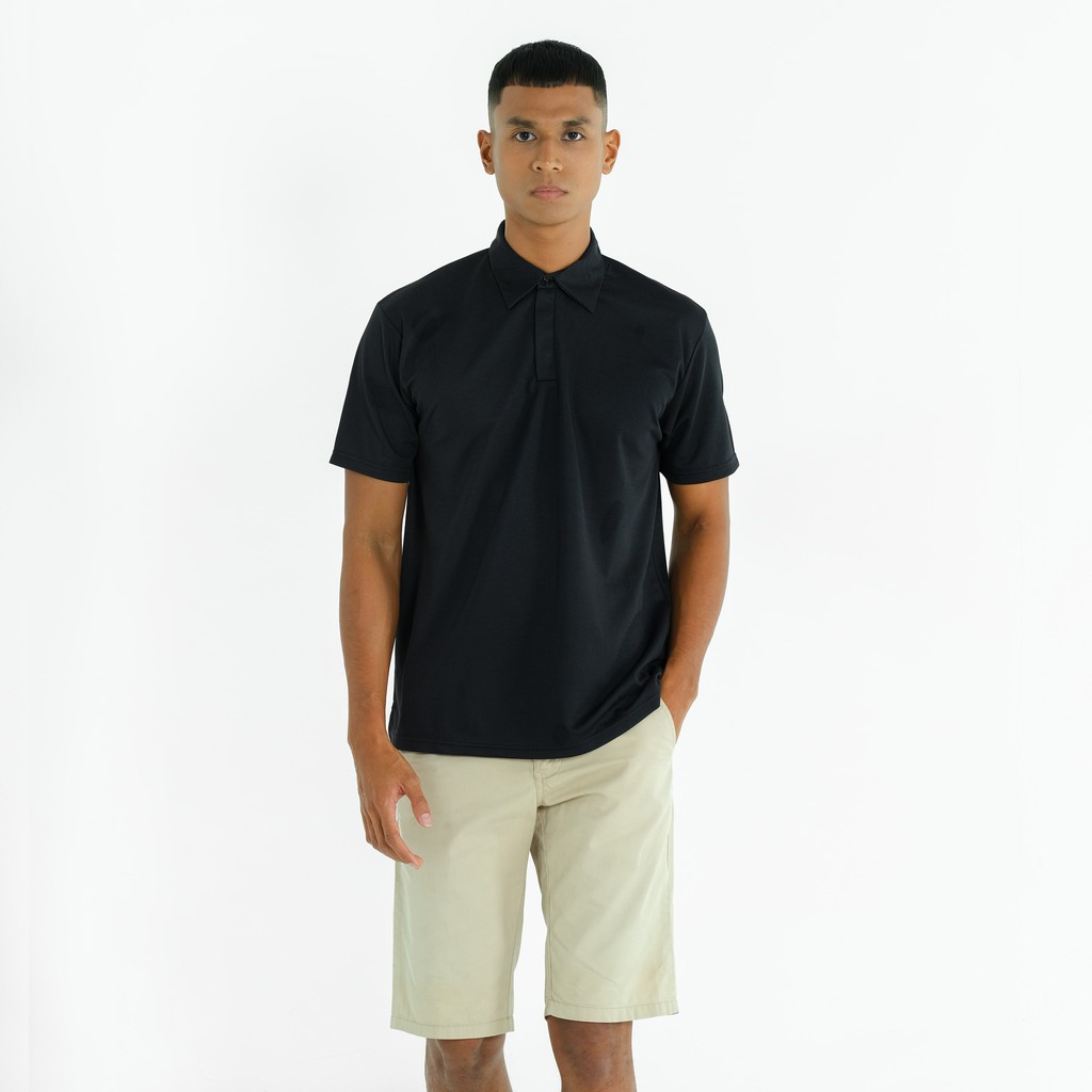 DONSON Kaos Polo Polos Kasual Olahraga Extra Fine Polyester Warna Black