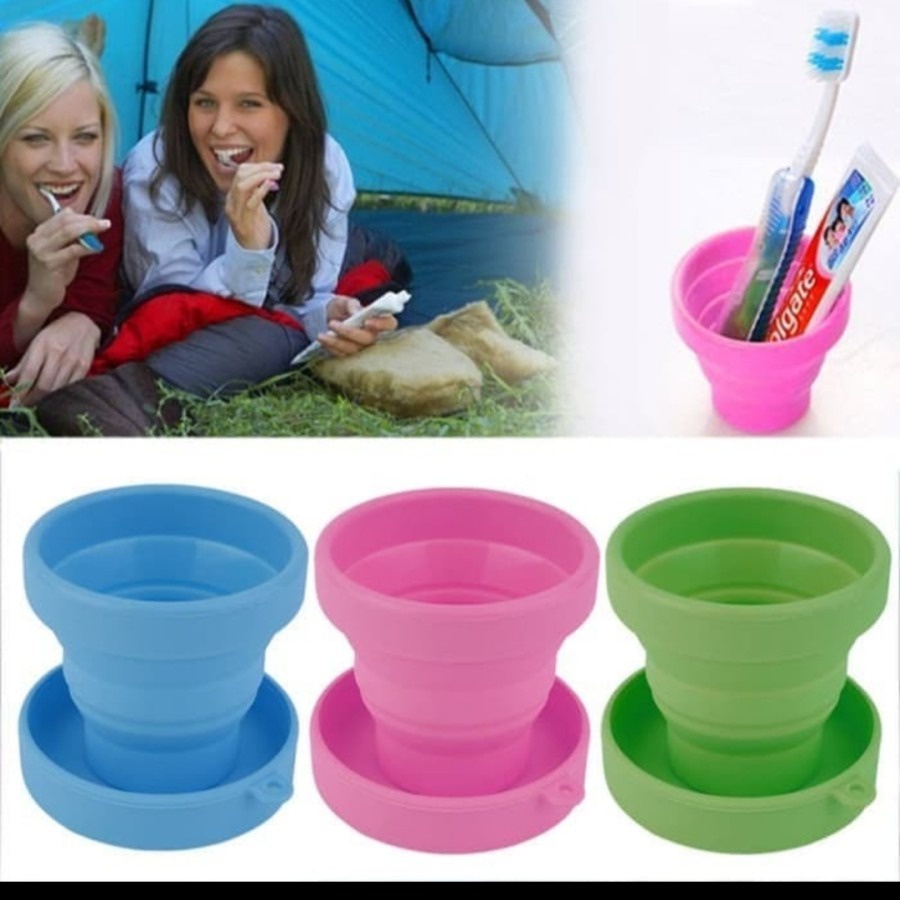 Cup Silikon gelas lipat portable foldable travel cangkir minum tarik