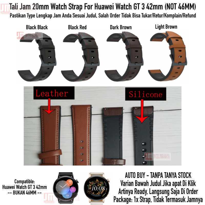 Hybrid Watch Strap Huawei Watch GT3 GT 3 42mm - Tali Jam Tangan 20mm Rubber Kulit Leather