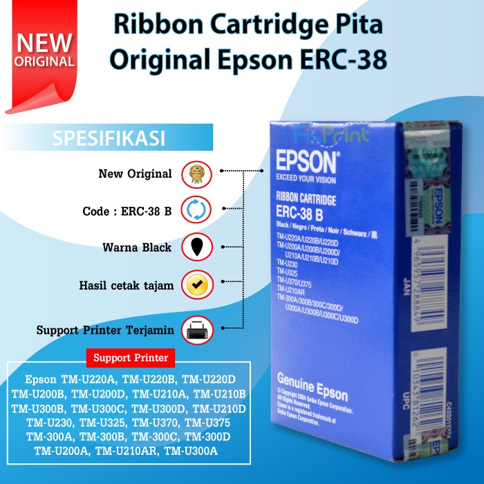 Original Ribbon Cartridge ERC 38 ERC38 Black Epson TMU220 TMU220B