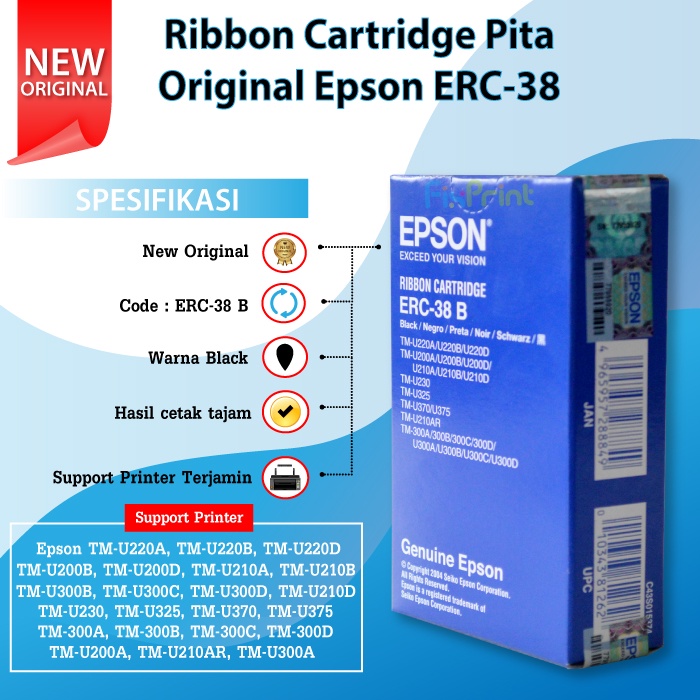 Original Epson Ribbon Cartridge ERC-38 B ERC38 Black TMU220 TM-U220B