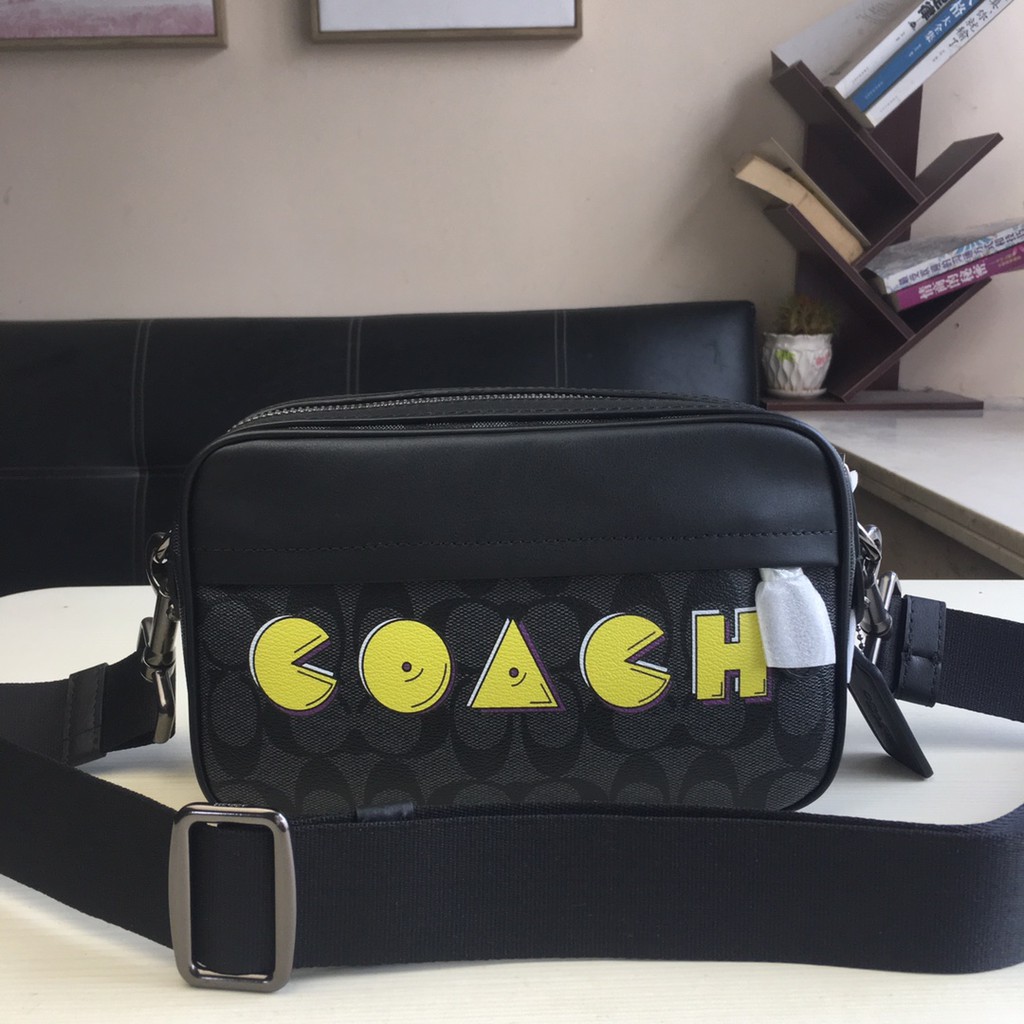 Asli coach 72923 Tas PriaTas Messenger 、pria kulit、tas selempang cowok、tas kamera hitam