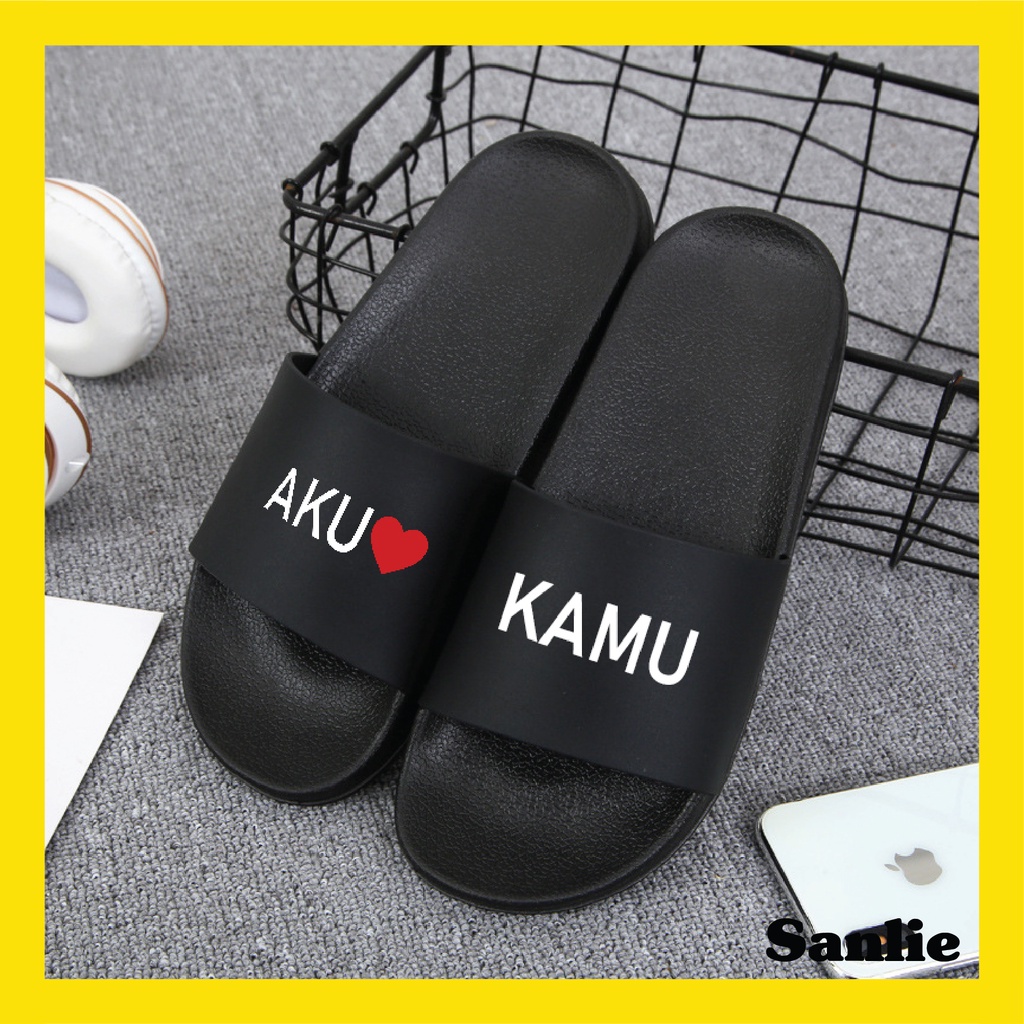 SANLIE SANDAL SLOP AKU KAMU / SANDAL SLIDE SLOP / SANDAL SLIP ON AKU KAMU EMPUK PRIA WANITA 555-2