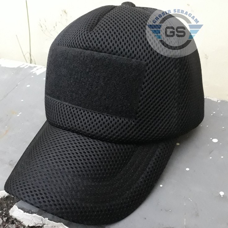 Topi Jala Hitam Velcro Topi Hitam TNI POLRI TACTICAL