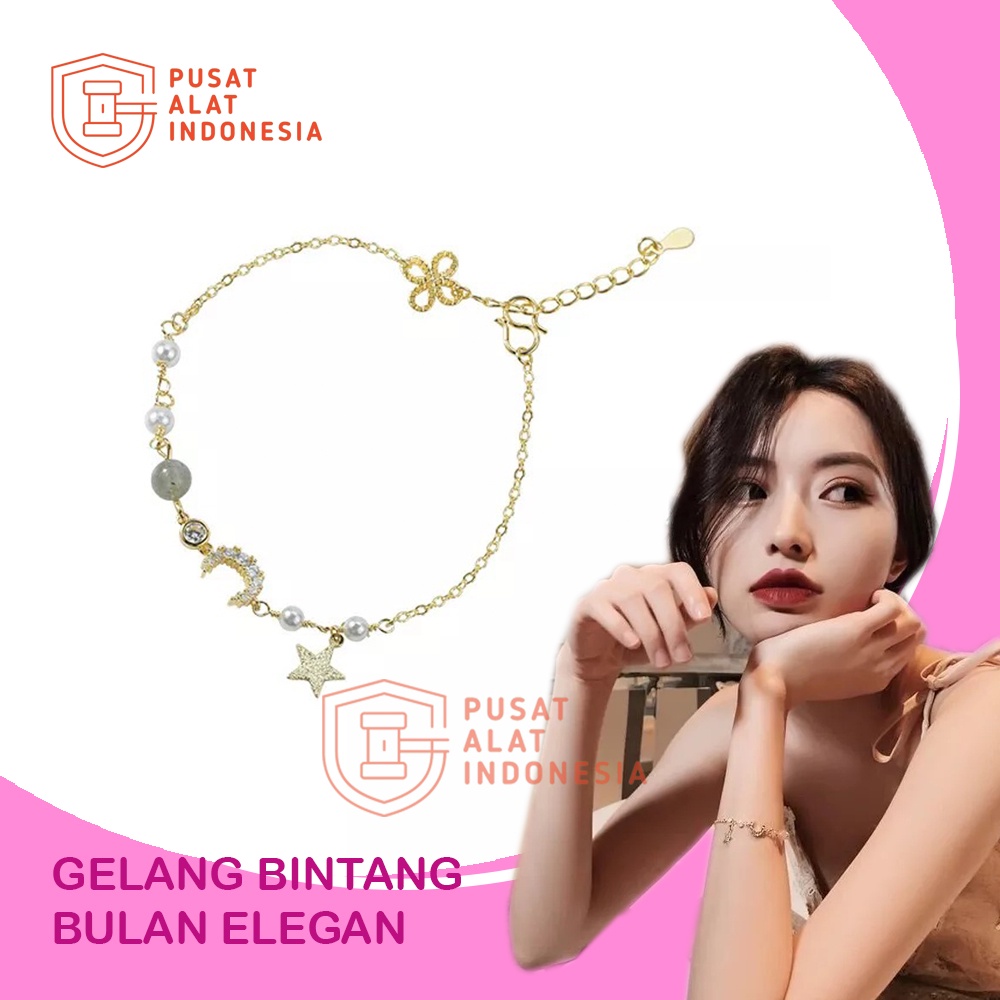 GELANG WANITA HIASAN PEREMPUAN BULAN BINTANG ELEGAN ANTI KARAT STAR MOON CHARM KOREA COUPLE GELANG CEWEK KLASIK SILVER SR03