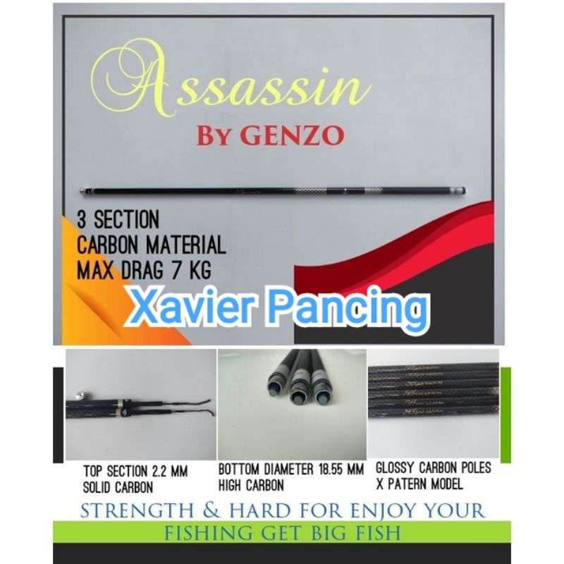 Joran Tegek Genzo Assassin Super Carbon Sangat Kuat, Kaku , Ringan & Import 100%
