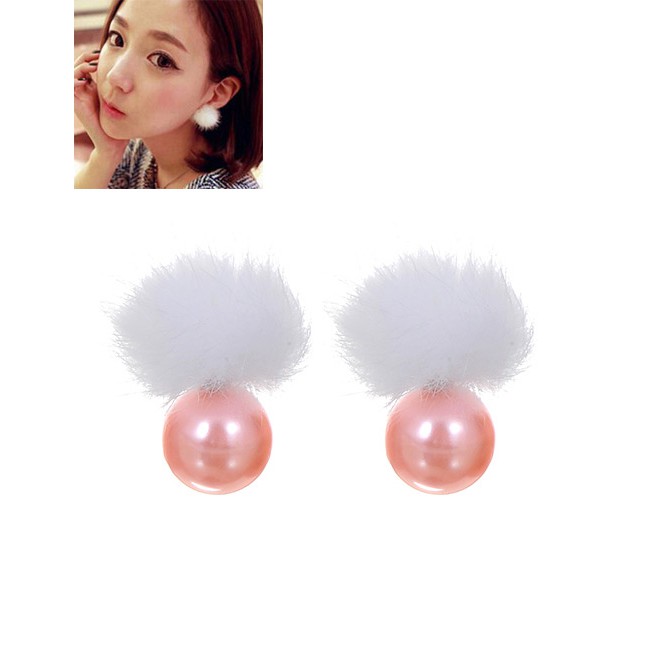 LRC Anting Tusuk Lovely Fuzzy Ball Decorated Earrings C96933