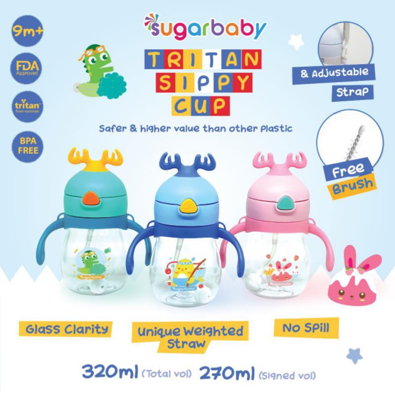 Botol Minum Anak Tritan Sippy Cup  Deer 270ml Sugar Baby