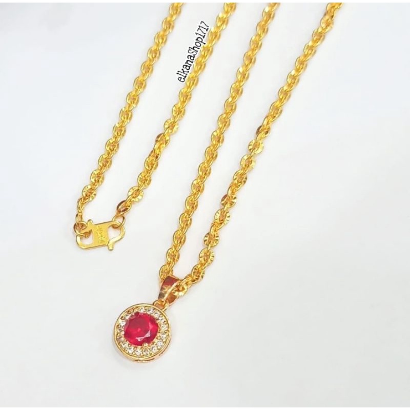 KALUNG LINGKAR PERMATA DIAMOND RED DELIMA ELEGAN TERMANIS ANTI KARAT LAPIS EMAS18K