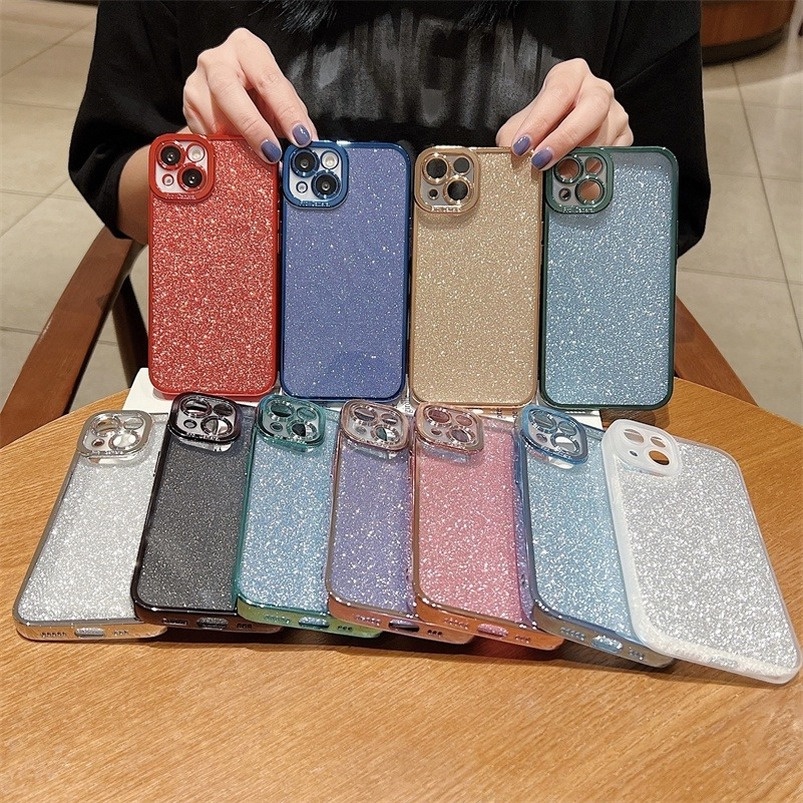 Soft Case Bahan Silikon TPU Aksen Glitter Untuk iPhone 13 12 11 Pro Max Xs Max X Xr Xs 7 8 Plus