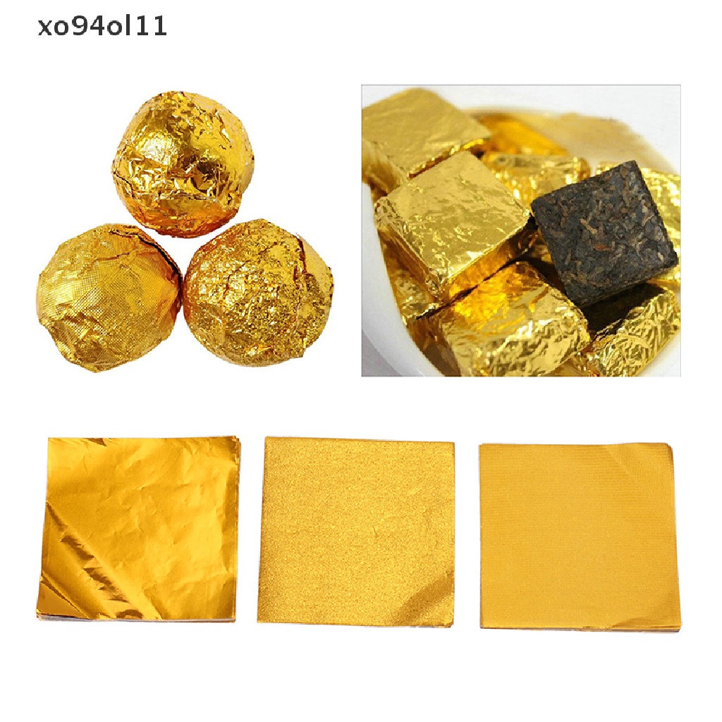 200pcs Kertas Aluminum Foil Warna Emas Ukuran 8x8cm Untuk Bungkus Coklat / Kue / Permen DIY