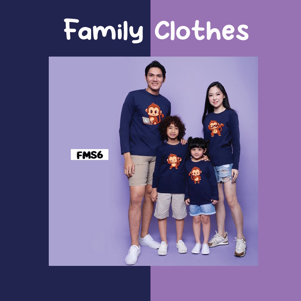 [KAOS] kaos keluarga couple family FMS6 monkey set full color cotton combed lengan panjang murah stylish