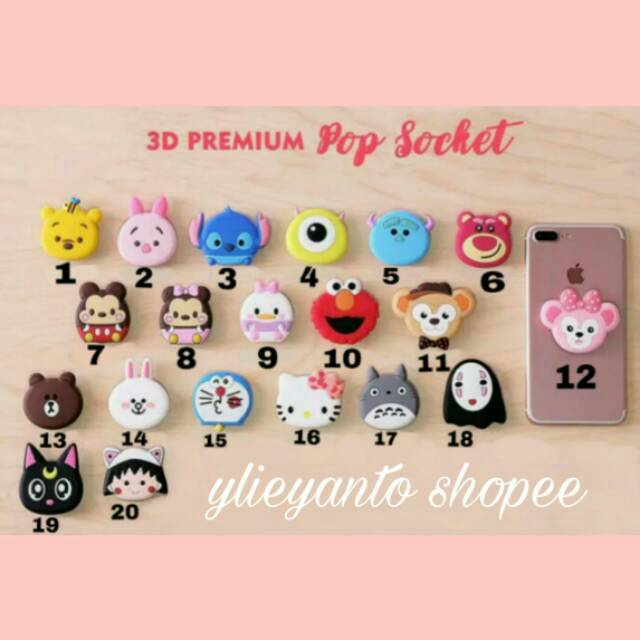 Popsocket / No.1-20 / popsocket 3D / popsocket karakter / popsocket kartun / aksesoris hp