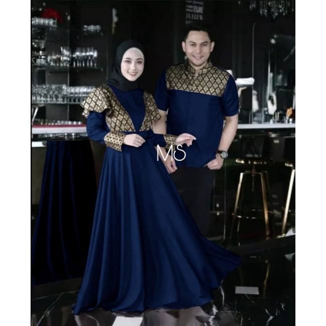 CP PRINSA BATIK, MOSCREPE, COUPLE PASANGAN, GAMIS HIJAB MUSLIM, MAXY DRESS, 2 UKURAN