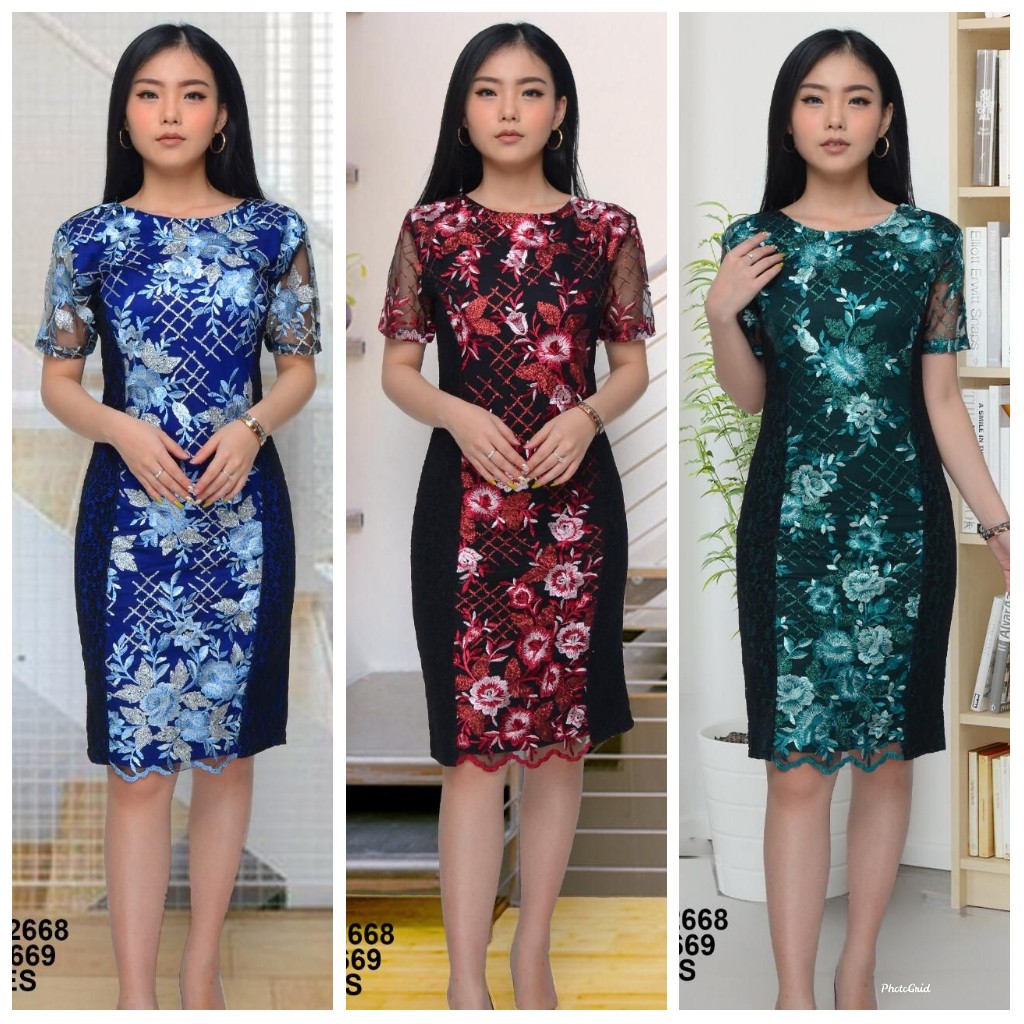 MODEL BARU...DRESS MANOHARA  BAHAN SCUBA TEBAL KOMBINASI BROKAT/WSI