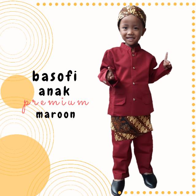 Baju Basofi Anak Adat Sunda Beskap Celana Anak Paud TK (Maroon)