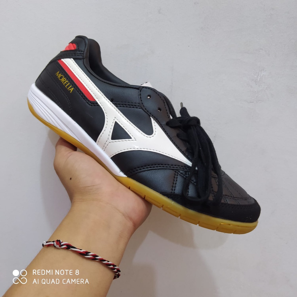 SEPATU FUTSAL MIZUNO MORELIA LEATHER BLACK WHITE IN-SEPATU FUTSAL MIZUNO-SEPATU MIZUNO-SEPATU FUTSAL