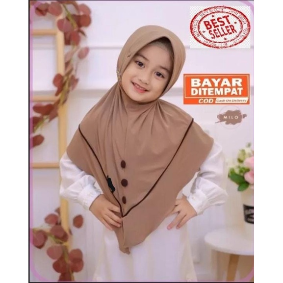 kerudung instan jersey bergo anak perempuan umur 3-8 tahun bahan jersey hyget jumbo motif list kancing tali serut ped antem terbaru