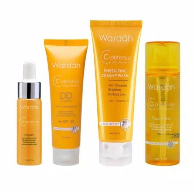 Paket skincare wardah c-defense (dd cream + face mist + energizing facial + serum)4pcs