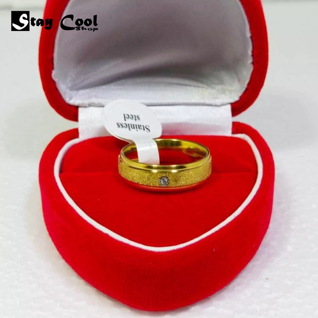 Cincin Titanium Asli Pasir Permata Emas Mata Satu Model Terbaru