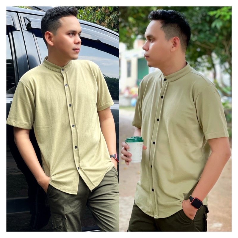 Kemeja Pendek Pria Cream / Kemeja Polos / Kemeja Slimfit / Kemeja Kasual Basic / Casual Outfit / Kem