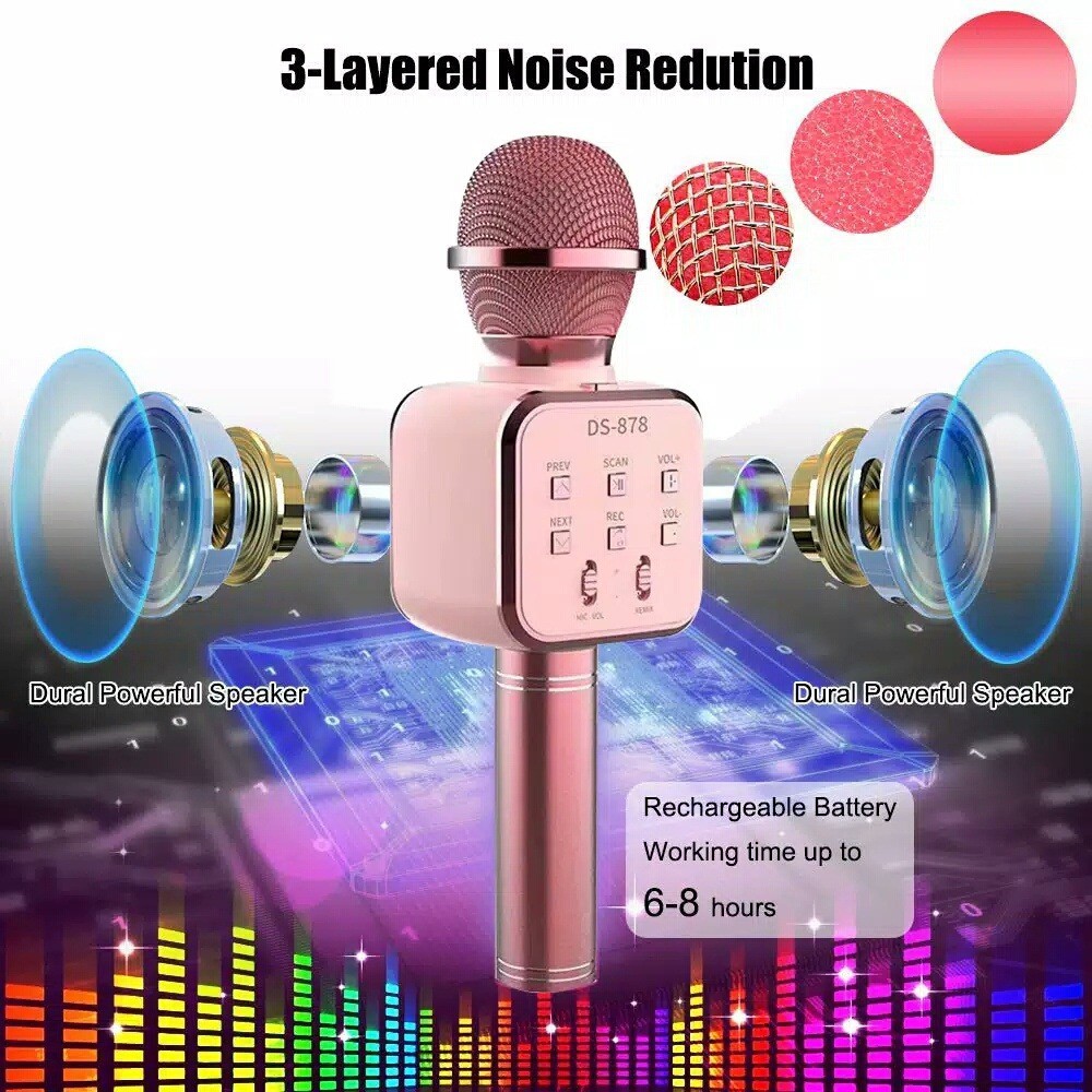 DS878 MIC Karaoke Bluetooth Hand Held Wireless Microphone HiFi Speaker Portable