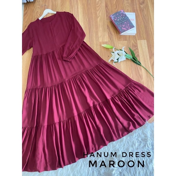 Hanum dress premium / dress polos / dress busui / gamis busui / dress rayon twill / dress hitam polos / BISACOD-MAROON