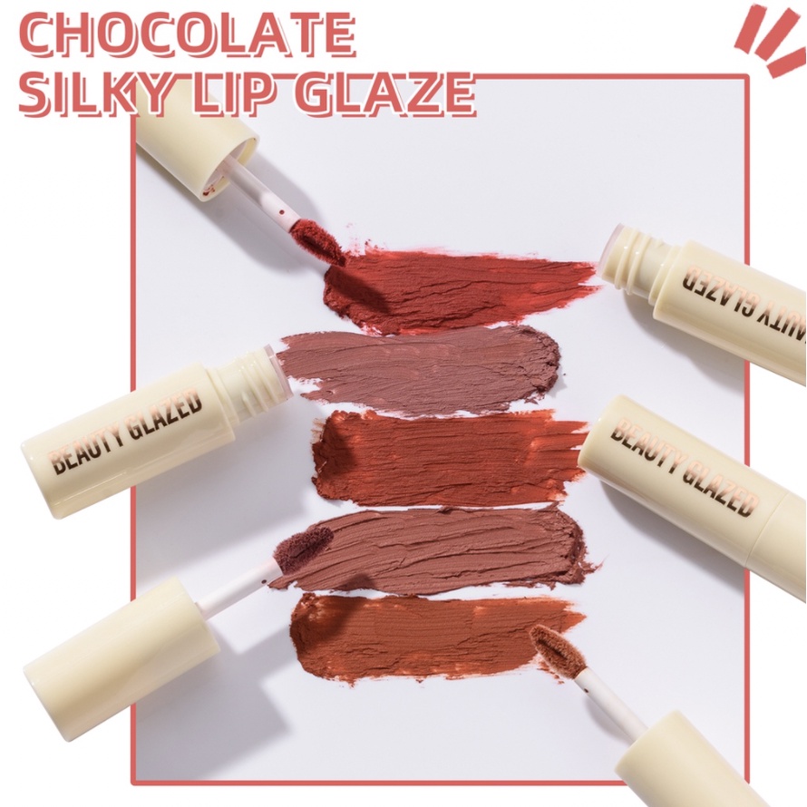 BEAUTY GLAZED Lipstik Coklat Putih White Chocolate New Silky Lip Glaze Lipstick Smooth Liquid Matte Long-lasting BG002