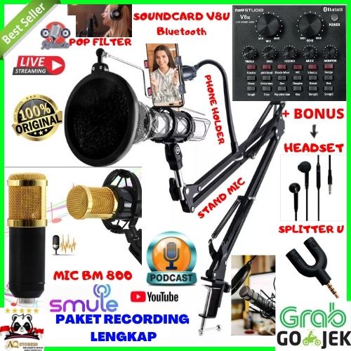 PAKET LENGKAP RECORDING KAROKE KEKINIAN TERKINI BM 800 CONDENSER SOUNDCARD MIC MICROFON BM-800 PENYI